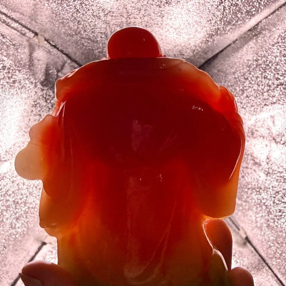 VTG 90s Fire Red & Green Translucent Resin Buddha Ogi Fan‎ & Wu Lou 3.75
